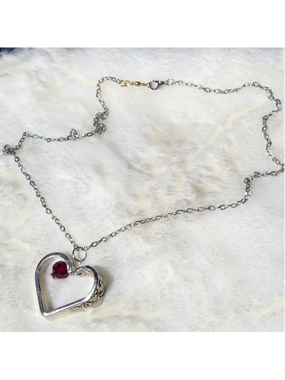 Heart Pendant Necklace Handmade Spoon handle Pendant W/bead